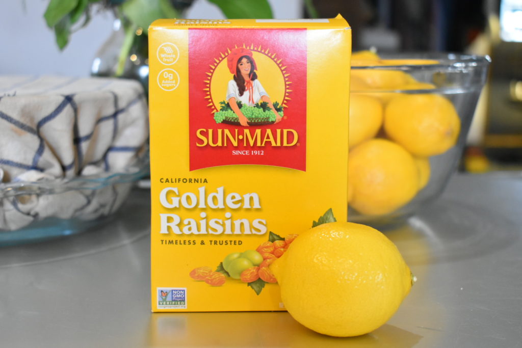 Box of Golden Raisins and lemons